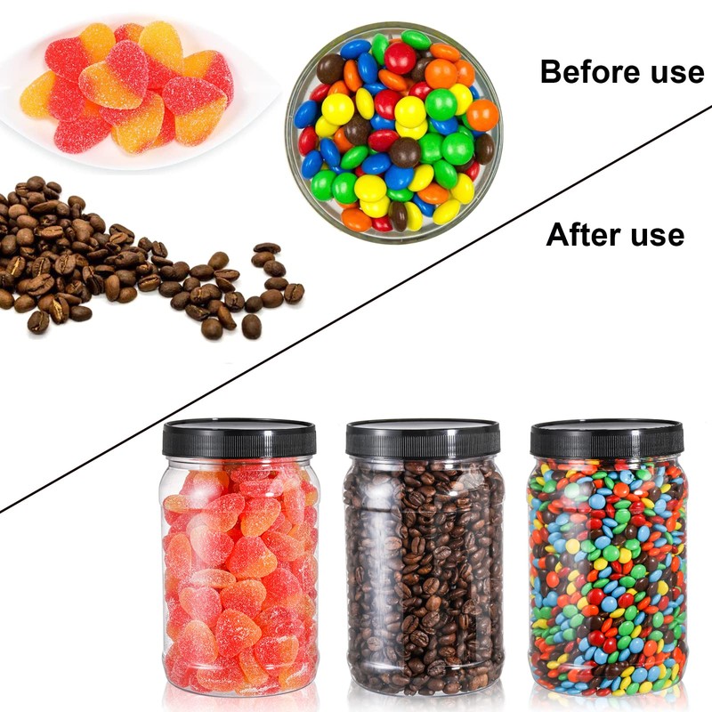 Fasmov 9 Pack 32 Oz Plastic Jars with Black Lids,