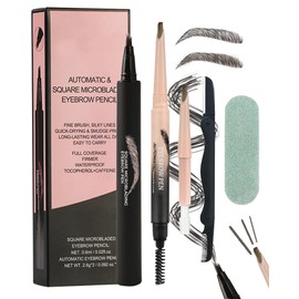 Multiple Forked Liquid Tattoo Eyebrow Pencil Makeup Set, Long Lasting Waterproof Microblading Wild Tinted Eyebrow Pen,Ultra-Thin Brow Pencil with Brush, Eye Brow Tint Kit for Girl Women-04 Grey Black