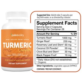 Paleovalley - Organic Turmeric Complex - Full Spectrum Organic Turmeric with Health-Supportive Superfoods - 56 Vegetarian Capsules - Support Joints, Immunity, Brain and Heart Health