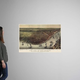 CANVAS ON DEMAND Vintage Birds Eye View Map of The City Wall Decal, New Orleans Artwork