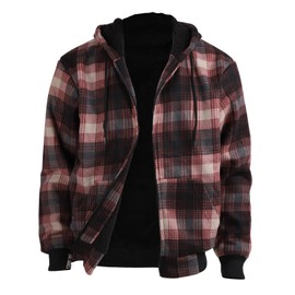 LeeHanTon Mens Flannel Jackets Sherpa Lined Fleece Zip Up Winter Heavyweight Warm Workout Plaid Sweatshirt with Hooded