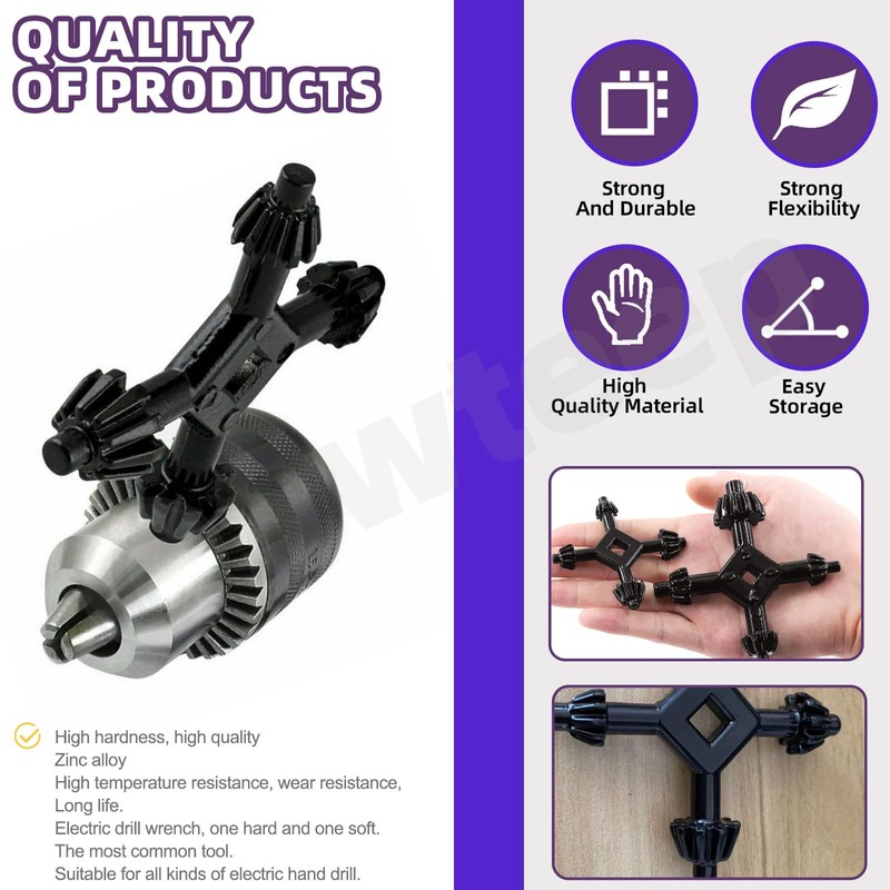 Swpeet 2Packs L+ S 4 in 1 Chuck Key Drill