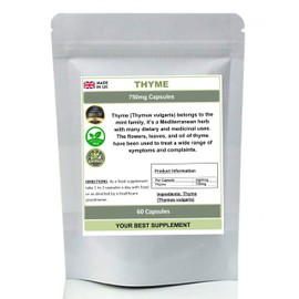 Thyme Capsules 750mg Thymus vulgaris 100% Natural (No fillers) (60)