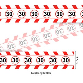 30th Birthday Decoration, Barrier Tape 30th Birthday, 7.5 cm x 30 m Barrier Tape Road Sign Red/White, 30th Birthday Men, Barrier Tape Birthday Decoration for 30th Birthday Men or Women