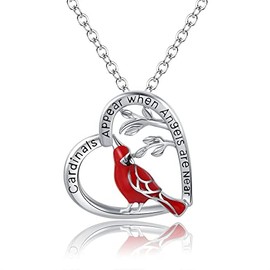 Cute Animal Elephants Owl Red Cardinal Necklace Love Heart I Love You to the Moon & Back Never Give Up Engraved Pendant Necklace for Women Birthday Gift-Red Cardinal
