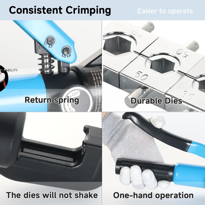 10 US Ton Hydraulic Crimper Tool Kit with Cable Cutter,