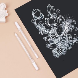 6PCS White Gel Pens Set,0.8mm Gel Pens White,Wh/ite Gel for Art,Wh/ite Ink Pen,Waterproof Wh-ite Fineliner Pe/n,Whi-te Pen-s for Black Paper,Highlighter Pe/n for Art,Colouring,Sketching,Drawing