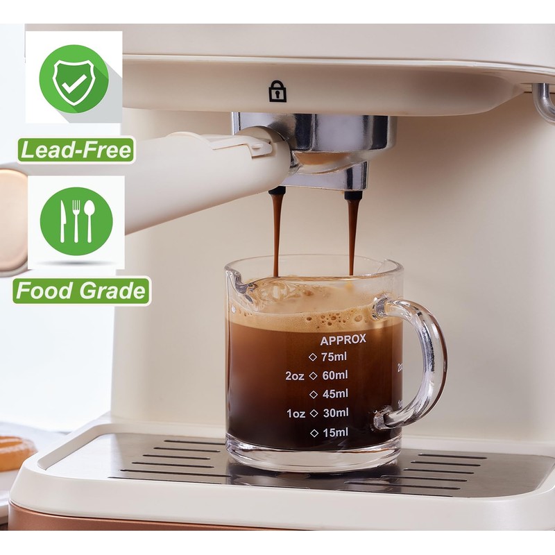 Ackers 2 Pack Measuring Cups, 75ML/2.5OZ Espresso Cups with Handle,