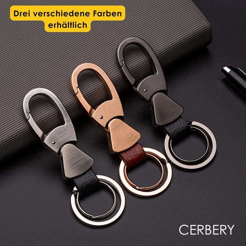 Cerbery - Leather Keyring with Rings and Gift Box -