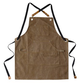 Moshinely Heavy Duty Canvas Work Apron,Barber apron, Cotton Canvas Cross Back Adjustable Apron with Pockets, Adjustable
