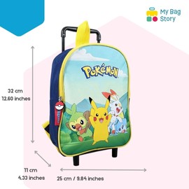 mybagstory - Trolley – Pokémon – Blue – Child – School – Kindergarten – Daycare – Boy School Bag – Size 32 cm – Adjustable Straps – Wheels – Gift Idea, Blue, 32 cm, Classic
