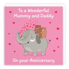 Hunts England - Cute Elephant Love Mummy And Daddy Anniversary Card - Fun Bears Anniversary Card For Parents - Love Story Collection