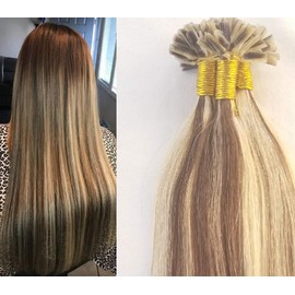 Hair Faux You 22" Remy Straight Pre bonded Keratin U Tip Human Hair Extensions Professional Salon 100 grams 100 strands Per Package Color # 4/613 Dark Brown mixed with Platinum Blonde