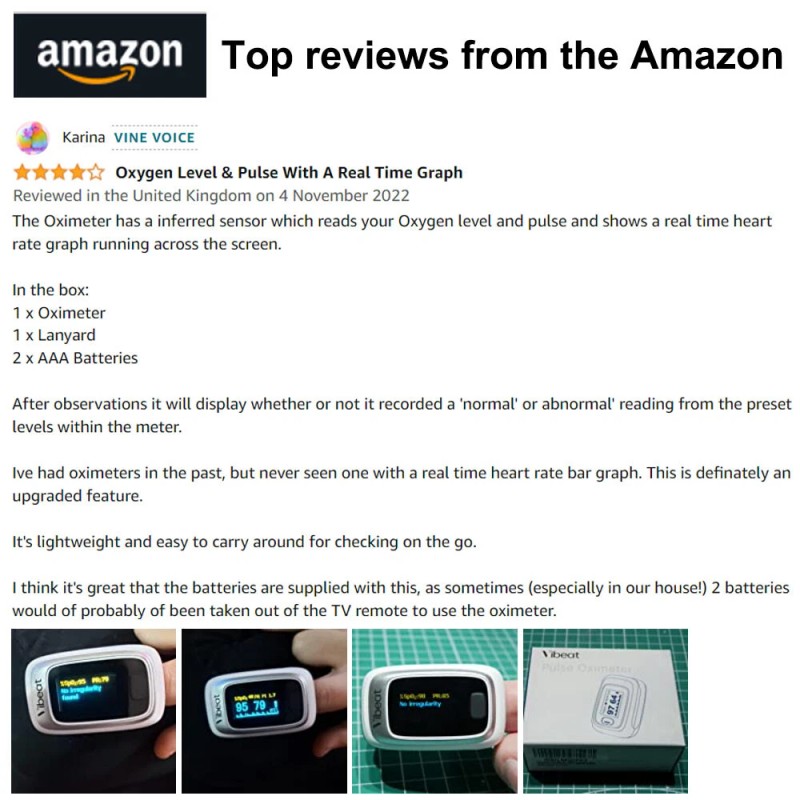Vibeat Pulse Oximeter Measure Blood Oxygen Saturation, Pulse Rate, PI