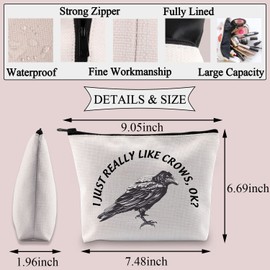 PLITI Crow Makeup Bag Crow Lover Gift Crow Themed Gift i Just Really Like Crows OK Zipper Pouch for Bird Lover Bird Watching (Really Like Crow U)