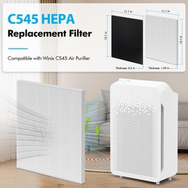 FFAC C545 HEPA Replacement Filter Compatible with Winix C545 Air Purifier Type S, 2 Pack H13 Ture HEPA & 8 Activated Carbon Pre-Filter