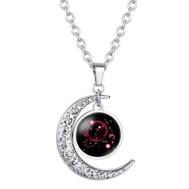 Caimeytie Women's Necklace Moon Pendant Constellation Zodiac Sign Glass Pendant, Glass