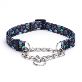 haoyueer Martingale Dog Collar - Stainless Steel Chain, No Pull Training Collar with Flower Design for Large Medium Small Dogs (S, Skull)