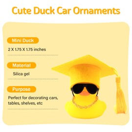 wonuu Car Dashboard Decorations Colorful Graduation Hat Rubber Ducks, Rubber Ducky for Car Ornament Cute Duck with Hat, Necklace, Glasses, for Bachelor, Graduates, Master, Doctor, Ph.D, Yellow