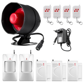 Home Alarm System, 11 Piece Set, Apartment and Garage, 115 dB Siren Weatherproof Siren for Indoor and Outdoor Use with Remote Control and Door Contact Sensor, with Motion Sensor