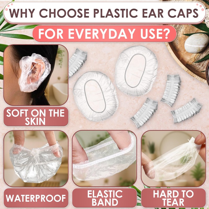 200 Pcs Ear Covers for Shower - Lightweight Disposable Ear