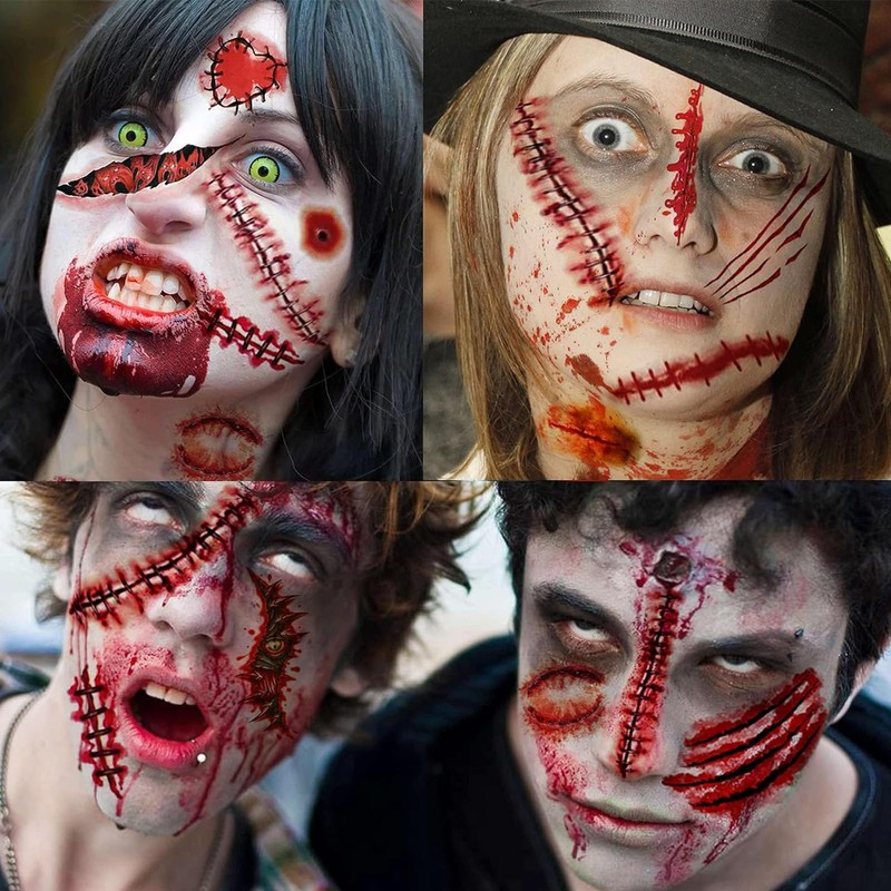 30 Sheets Halloween Tattoo Scars, Temporary Halloween Tattoos, Waterproof Zombie