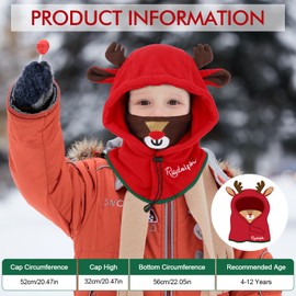 AYPOW Kids Winter Thermal Fleece Balaclava, 3D Animal Face Cover Ski Mask, Multifunctional Windproof Adjustable Warm Fleece Hat Cap Hood Neck Warmer Scarf for Boys Girls Cycling Skating Outdoor Sports