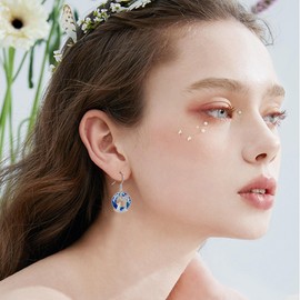 Cat Earrings 925 Sterling Silver Tree of Life Crystal Dangle Drop Earrings Animal Cat Jewelry for Women Cat Lover