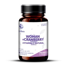 Probióticos Bioflora Woman + Arándano + Vitamina C, 60 Cápsulas Veganas Ácido Resistentes con 3 Diferentes Cepas de Probióticos e Inulina Orgánico como Prebiotico.