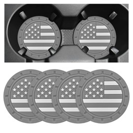 ZNDAW 4 PCS Car Cup Holder Coasters, 2.75 Inch Universal Non-Slip American Flag Insert Coaster for Auto Cup Holders, Shockproof Car Drink Mat for Men Women, Vehicle Interior Decor (Gray)