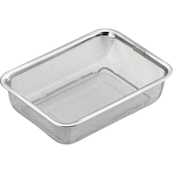 Yoshikawa Colander, Made in Japan, Stainless Steel, Drainer, Square, Vegetables, Length 8.1 x Width 5.8 x Height 2.1 inches (20.4 x 14.8 x 5.4 cm), Medium
