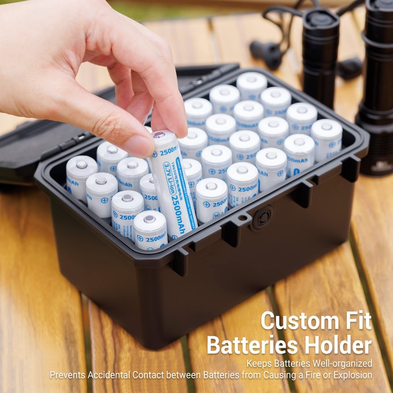 KIWIFOTOS 28 Slots 18650 Battery Organizer Case, IP67 Waterproof Protective