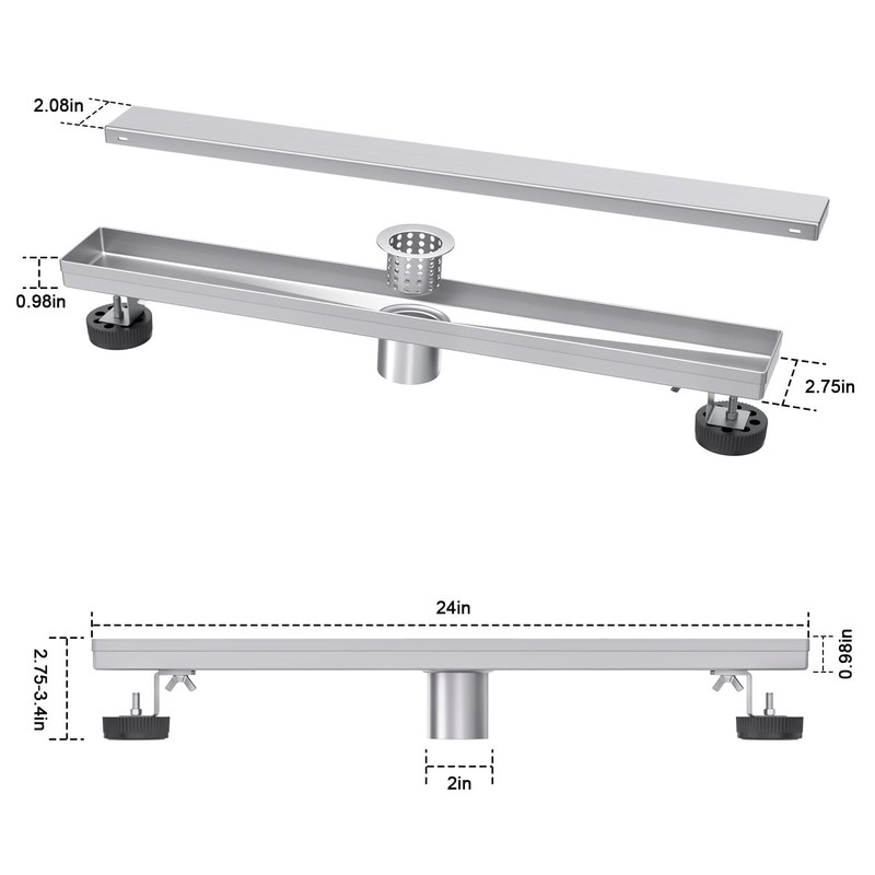 EXF Linear Shower Drain 24 Inch Tile Insert, Brushed Stainless