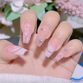 24 Pcs Flesh Nails Openwork Butterfly Long Flash Adult Female Nail