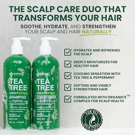 KESMEDIK Tea Tree Shampoo and Conditioner Set MaxTherapy with 100% Tea Tree Oil for Hair, Helps Refresh Itchy Scalp, Deep Clean Oily Hair, Dandruff & 