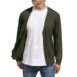 Hisir Cardigan Men's Pullover V Neck Lightweight Elegant Winter Jacket Classic Cardigan with Buttons, 07 Vc Army Green