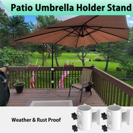 Fixirons Deck Umbrella Mount Stainless Steel Patio Umbrella Holder, Umbrella Clamp Mount for Deck Railing Heavy Duty Outdoor Umbrella Clamp White（2 Pcs）