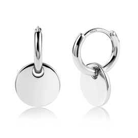 Silver Hanging Earrings for Women, Small Hoop Dangle Earrings Round Pendant Earring Hypoallergenic Geometric Drop Hanging Earring for Women Girls