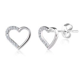 ASH'S CHOICE Women's 925 Silver Stud Earrings, Hypoallergenic Sterling Silver Stud Earrings, Small Earrings with AAA+ Cubic Zirconia, Rhinestone Cartilage Heart Earrings, Glitz Stud Earrings, Small