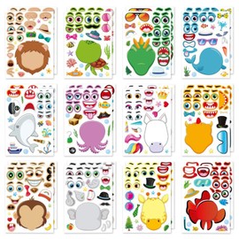 24 PCS Make a Face Animal Stickers Make Your Own DIY Stickers for Kids Animal Sticker Faces for Party Bags Home Activities Kids Party Favor Supplies
