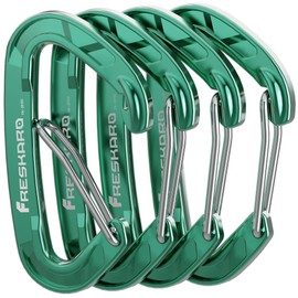 FresKaro Carabiner Hook Carabiner Hook 15 kN, Robust, Small, Sturdy, Key Ring, Accessories, Spring Catch for Camping, Hammock, Swing, Dog Lead, Keys, Not for Climbing, Pack of 4, Green