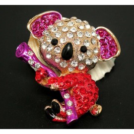 Betsey Johnson BIG Climbing KOALA Bear Rhinestone Betsey Johnson Necklace Pendant BROOCH Red