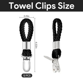 12Pcs Towel Clips for Kitchen,Metal Kitchen Towels Clips with Hanging Loop Cotton,Black Hanging Tea Towel Clip Hangers for Bathroom Home Kitchens Cupboards Cloth Hanger Holder