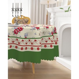 French Oval Tablecloth 60 x 84 Inch, Linen Farmhouse Vintage Floral Table Cloth with Dust Proof, Anti-Scratch, Wrinkle-Free, Washable Rustic Table Cover for Kitchen Dinning Party Decor