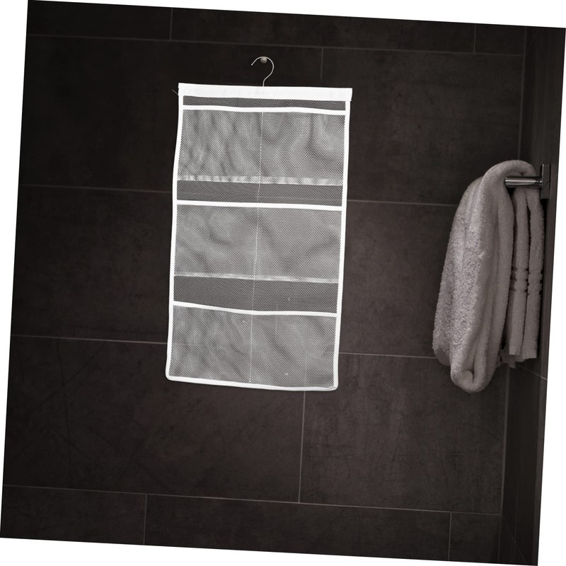 Ciieeo 1Pc White Hanging Bathroom Organizer with Mesh Pockets for