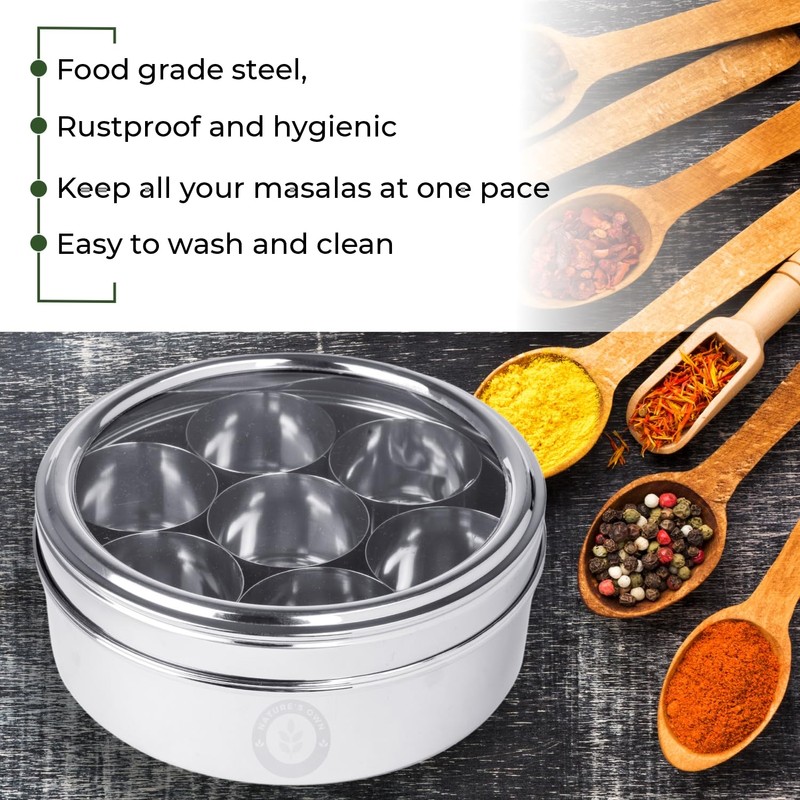 Nature's Own Indian Spice Box - 7 Containers, Stainless Steel