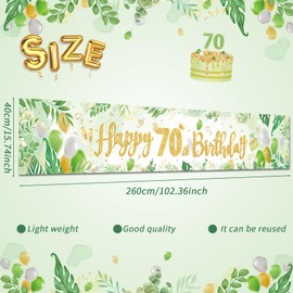 HOWAF Happy 70th Birthday Banner, Sage Green Gold Happy Birthday Banner 70th Birthday Decorations Happy Birthday Decorations Women Party Supplies 70th Birthday Gifts for Women Men, 8.5ft x 1.3ft