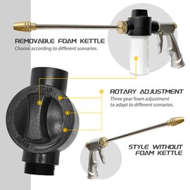 MOSIKEN Car Wash Foam Gun for Hose, High Pressure Foam Gun Car Wash Sprayer with 100cc/3.5oz Plastic Soap Dispenser Bottle + Washing Towel, For Gardening, Watering Plants, Floor Cleaning (Silver)