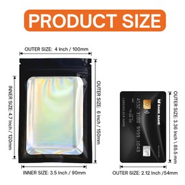 4CP 100 Pcs 4x6 Inch Holographic Mylar Bags with Clear Window, Black Zipper Packaging Bags for Food Storage, Odor Foil Pouch for Lipgloss & Jewelry Eyelash Packaging for Small Business