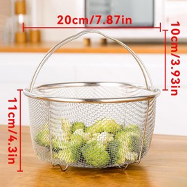 Steamer Basket 20cm Dia Stainless Steel Steamer Basket Insert with Portable Handle for Pots,Vegetable Mesh Net Strainer for Cooking Steaming Rice Eggs